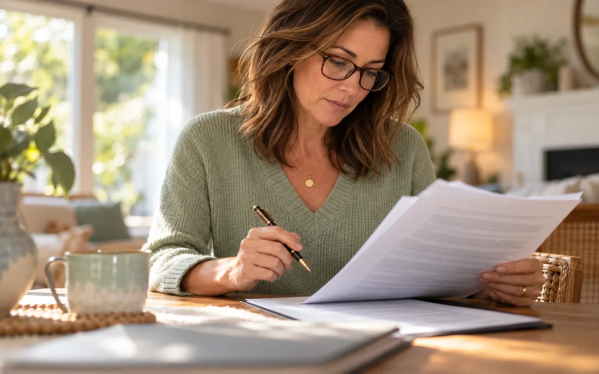 Woman checking a loan offer for signs of an Ahead Lending scam
