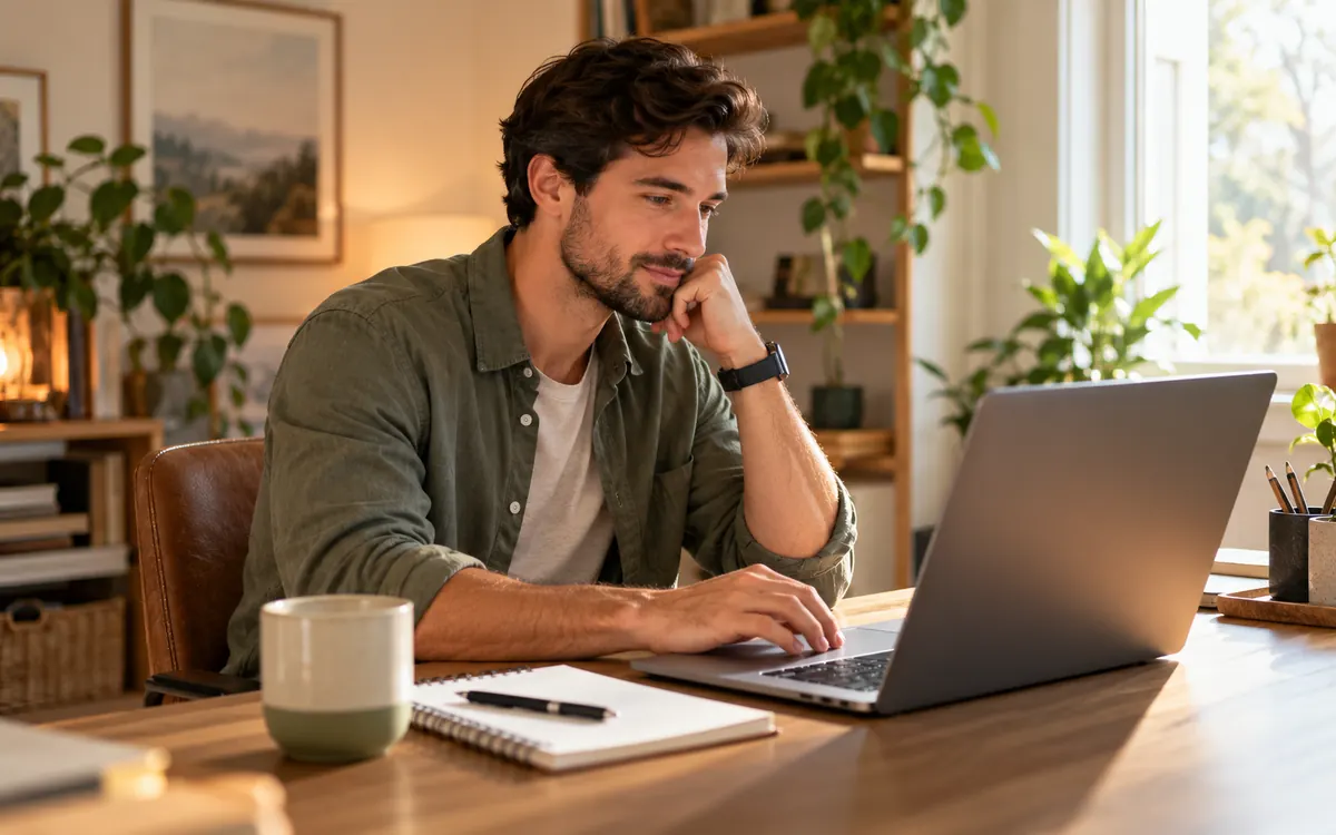 Man answering the Ahead Lending eligibility check questions on a laptop