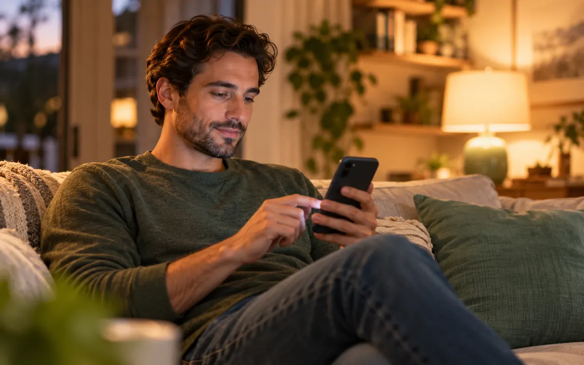 Man signing in to his Ahead Lending account on a phone at home